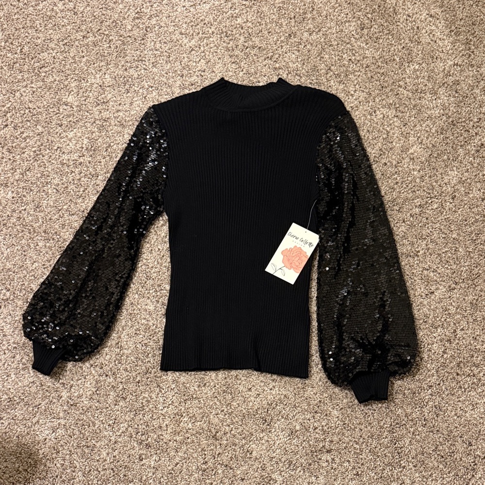 Chic Black Sequin Sleeve Blouse